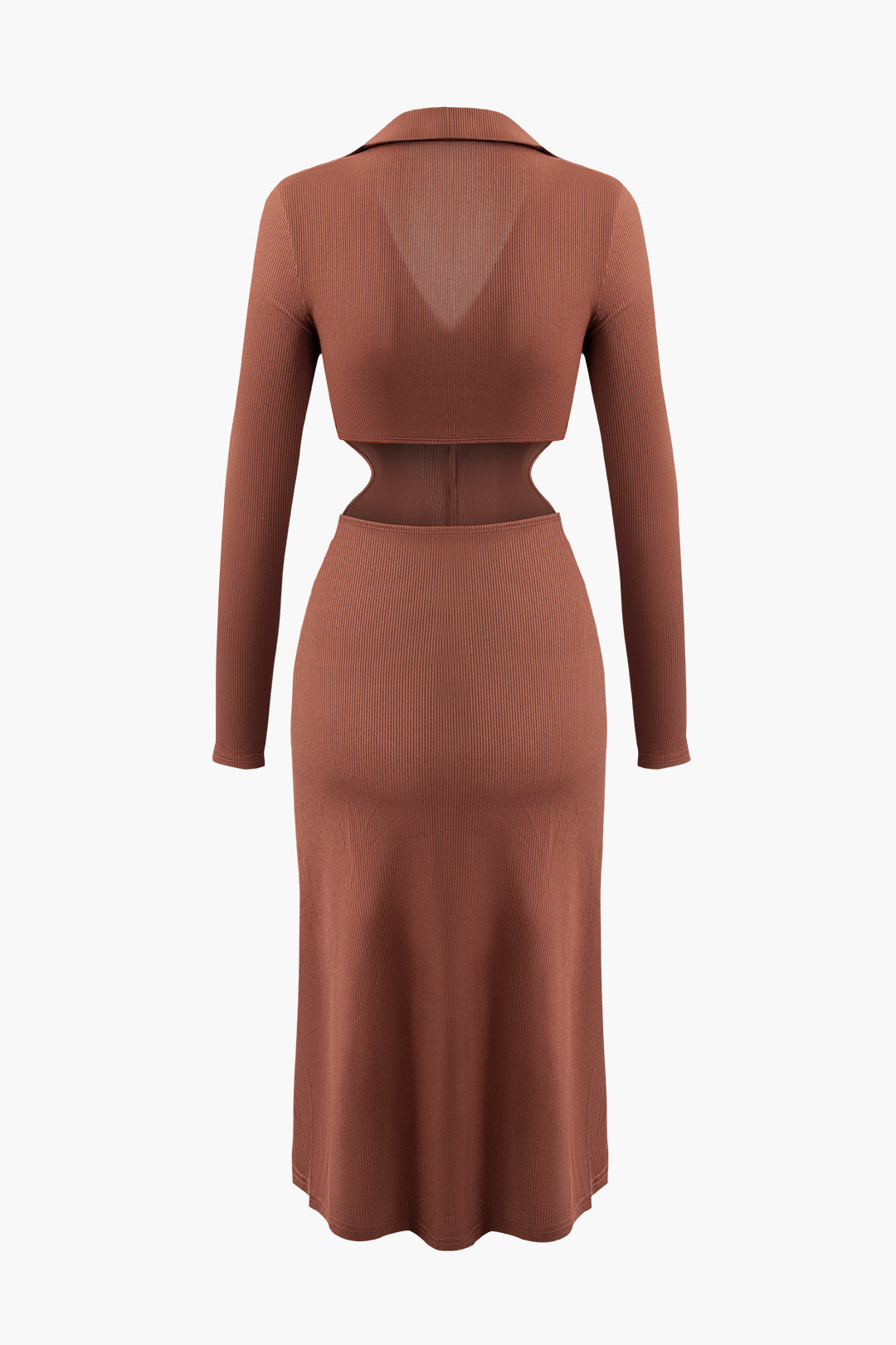 V-Neck Cut Out Button Up Long Sleeve Knit Midi Dress