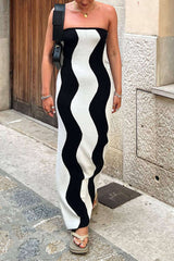 Wave Stripe Strapless Knit Maxi Dress