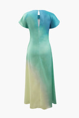 Tie-Dye Satin Cap Sleeve Maxi Dress