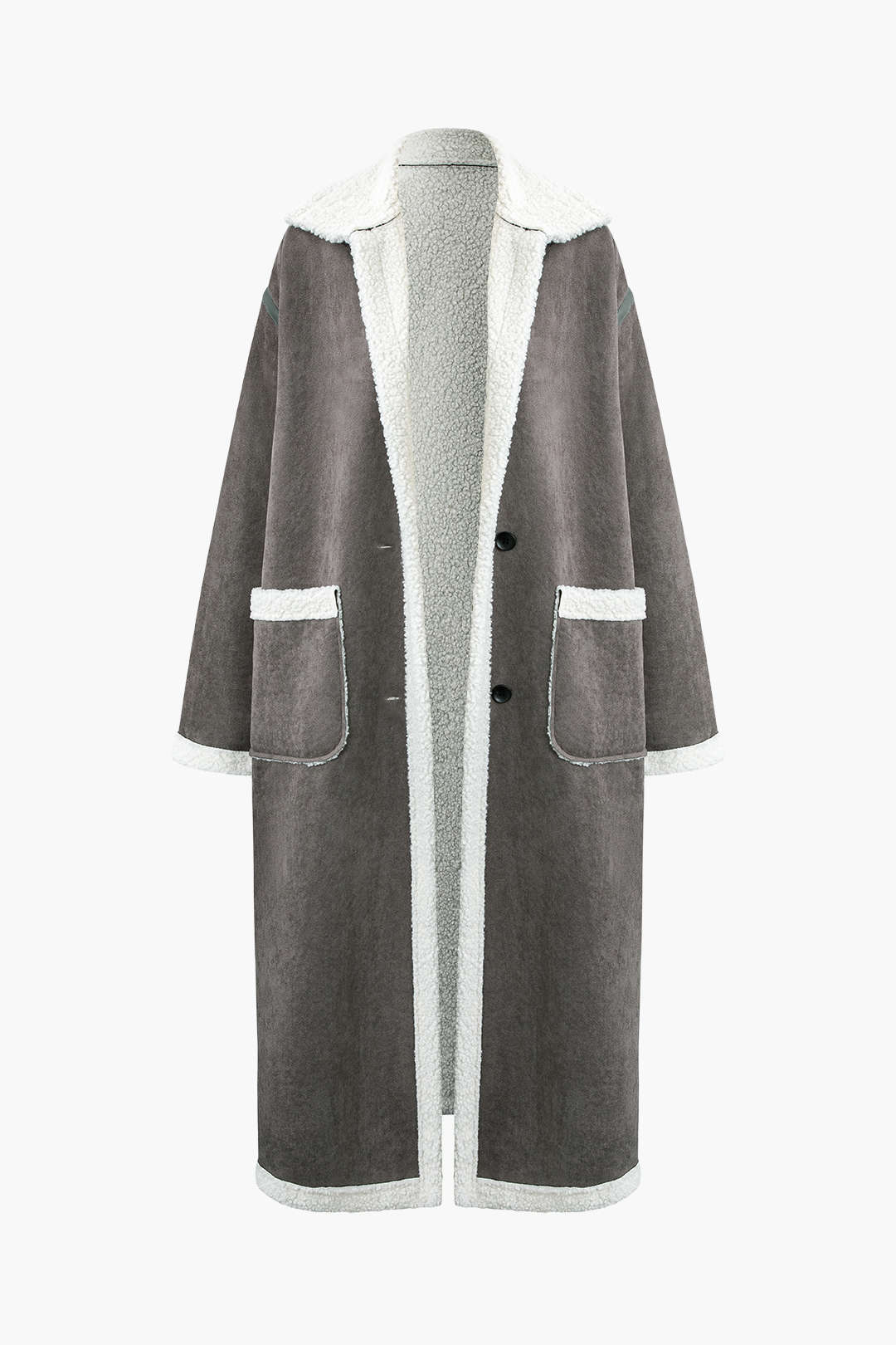 Fleece Collared Pocket Long Coat