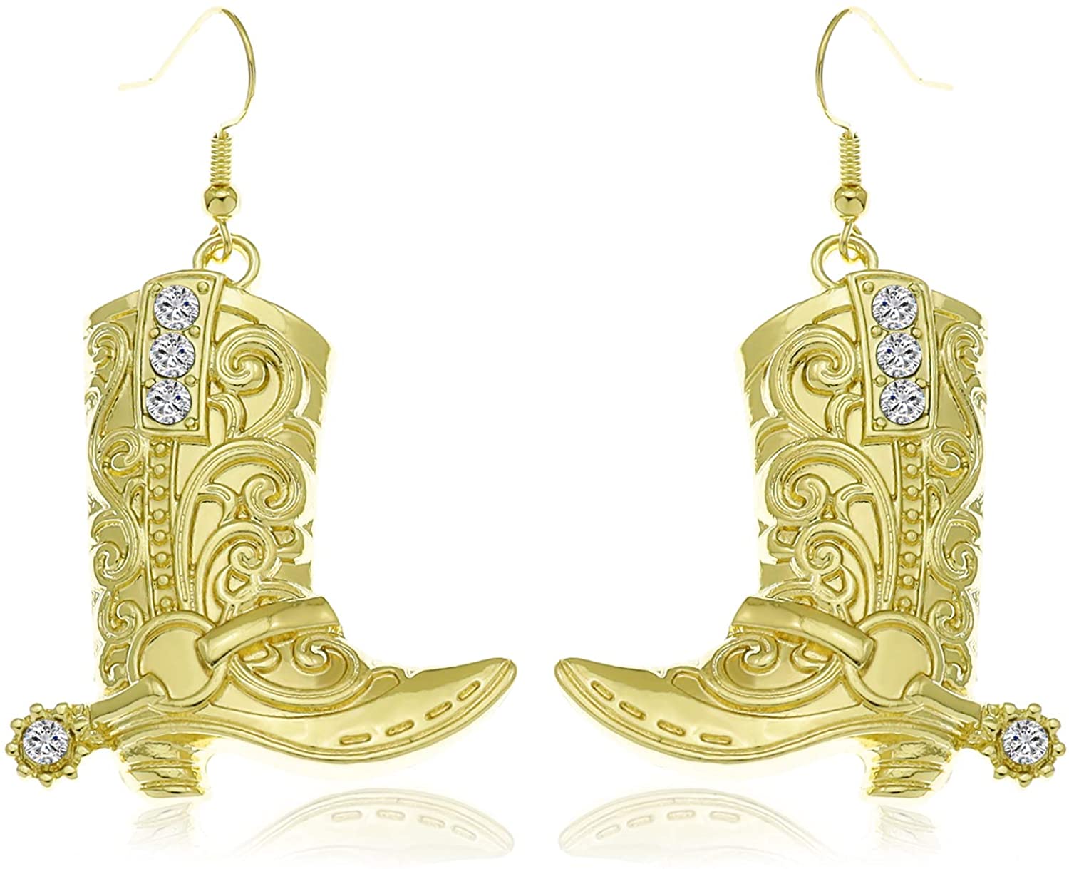 Polish Gold Dangle Drop Western Texas Boots Earrings