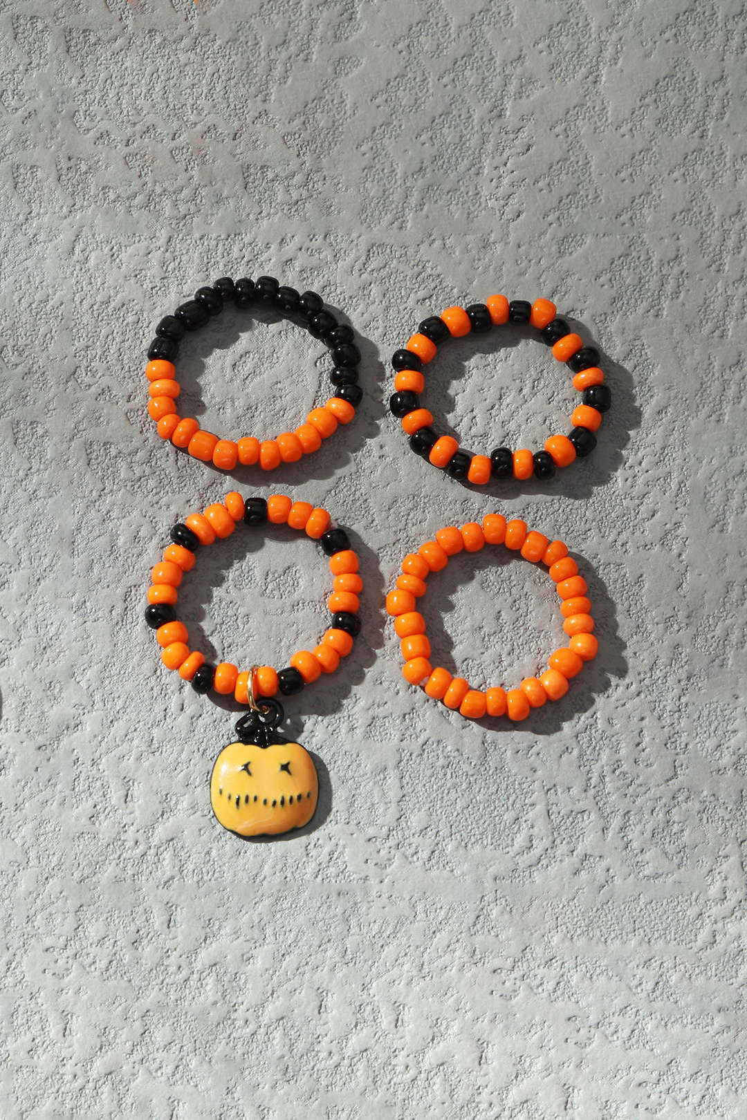 Set Of 4-pcs Pumpkin Beaded Ring