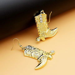 Polish Gold Dangle Drop Western Texas Boots Earrings