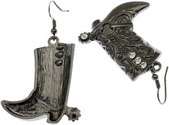 Western Black Dangle Drop Texas Boots Earrings