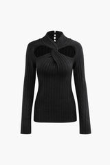 Mock Neck Twist Front Cut Out Knit Top