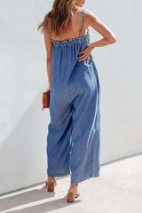 Adjustable Strap Denim Jumpsuit