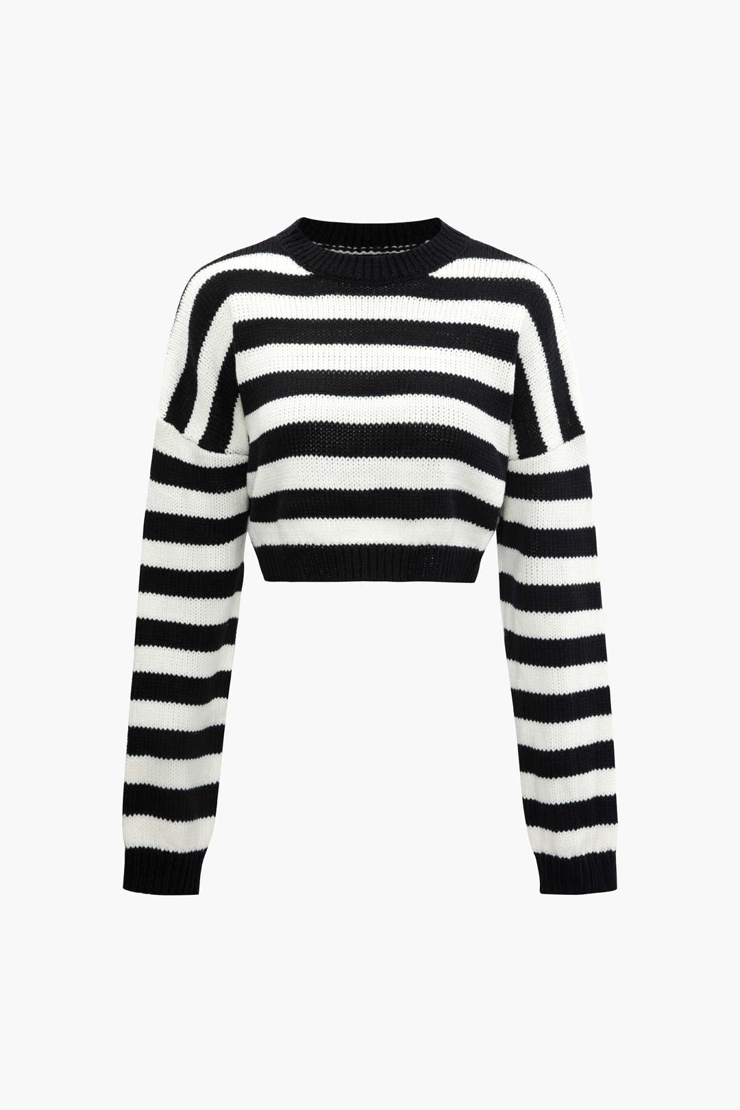 Stripe Knit Long Sleeve Crop Top