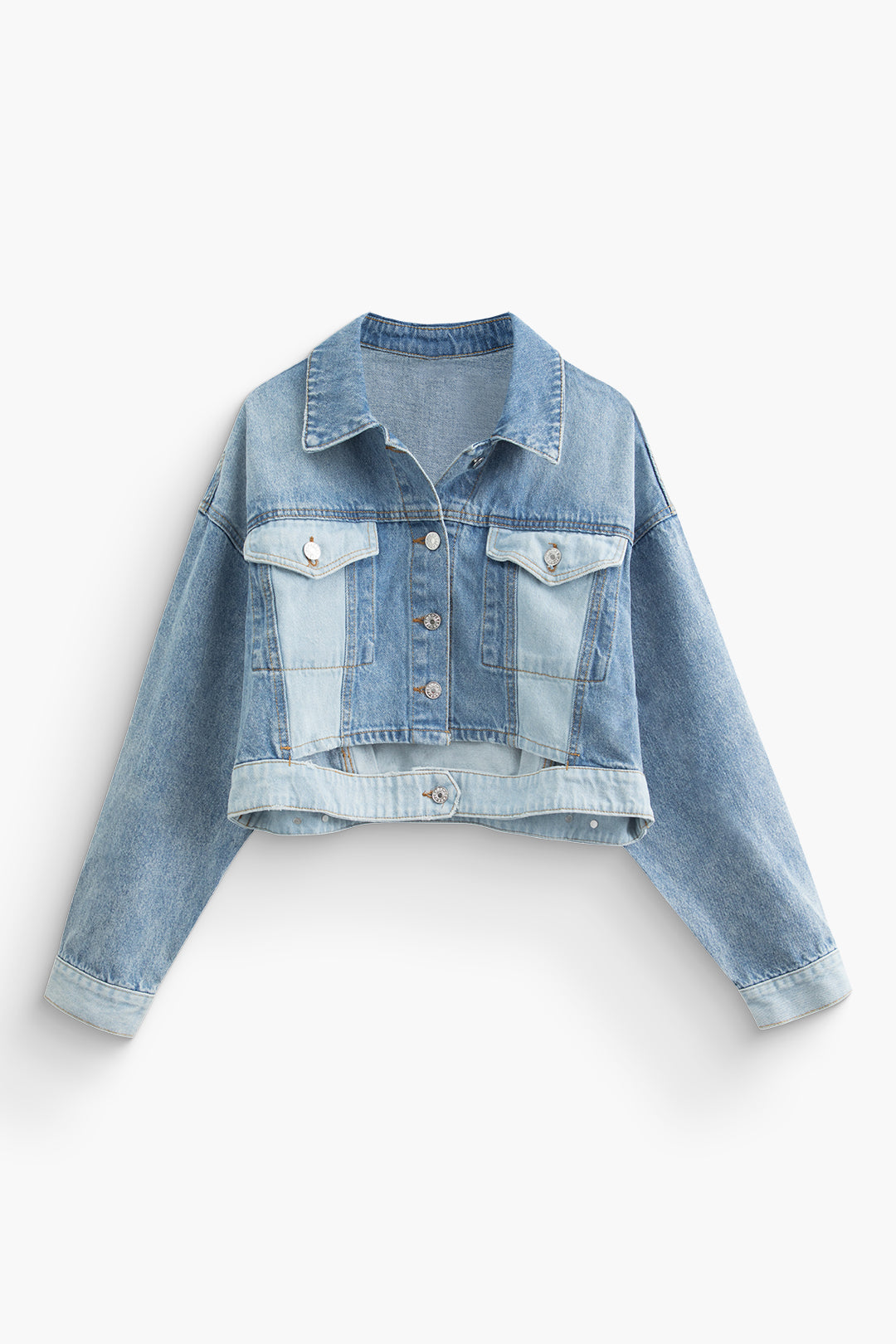 Patchwork Cut Out Button Up Denim Jacket