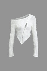 Textured Asymmetric Cut Out Long Sleeve Top