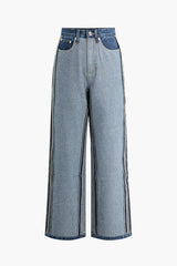 Inside-Out Seam Detail High Waist Straight Leg Jeans