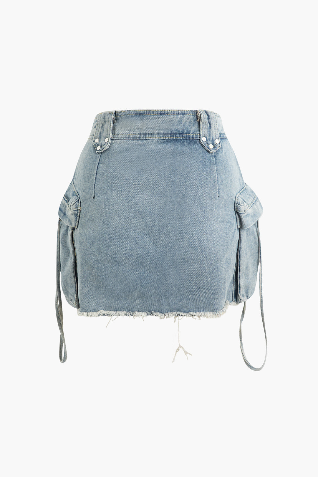 Denim Flap Pocket Frayed Hem Mini Skirt