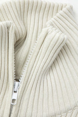 Collar Zipper Rib Knit Cardigan