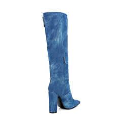 Denim Blue Iconic Pointed Toe Thigh High Boots