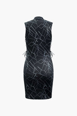 Abstract Line Print Side Tie Sleeveless Mini Dress