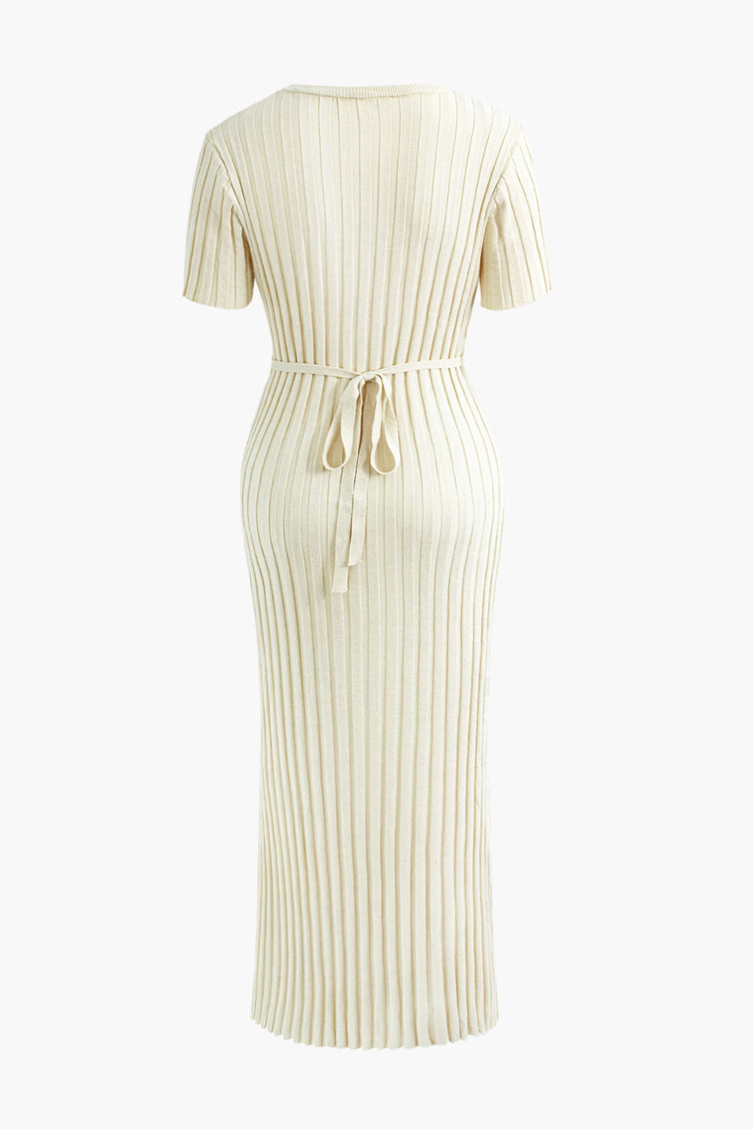 Round Neck Tie Waist Rib Knit Maxi Dress