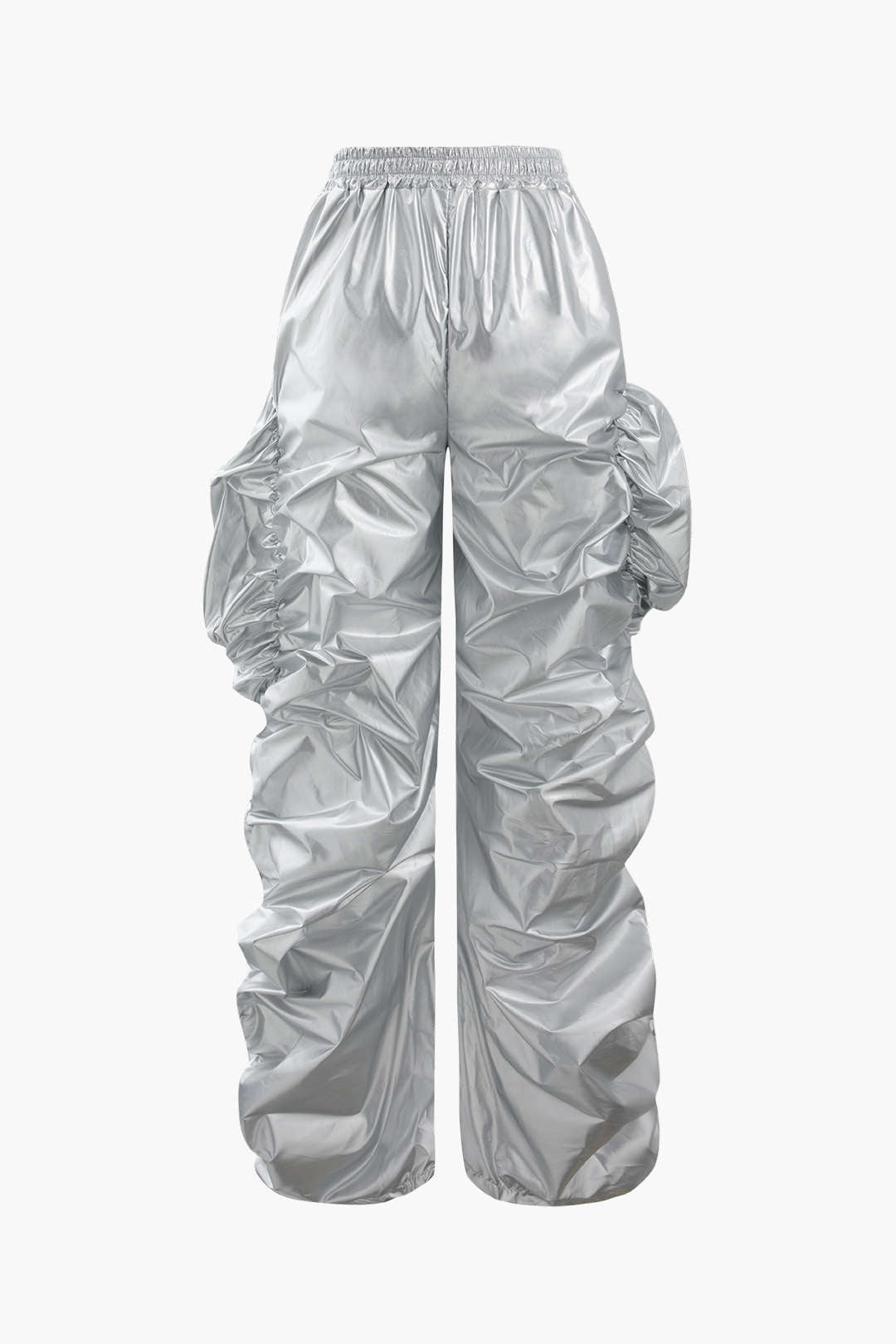 Metallic Drawstring Tube Top And Gathered Wide Leg Pants