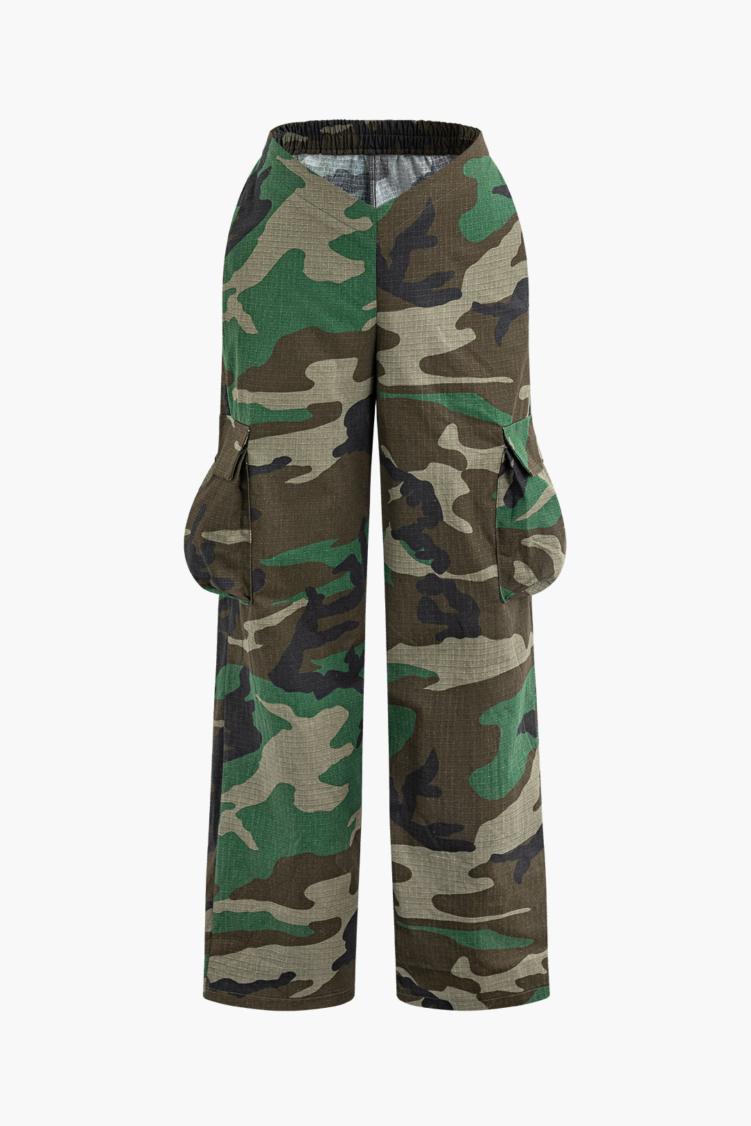 Camouflage Print V-Waist Straight Leg Cargo Pants