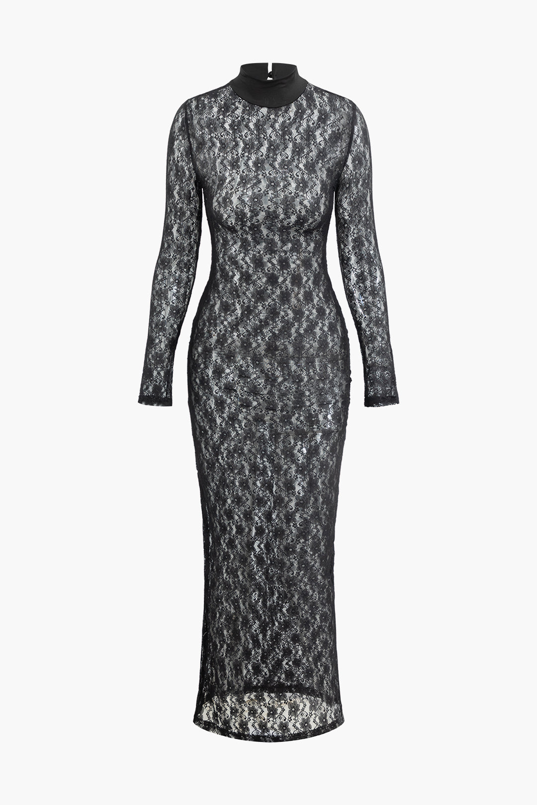 Mock Neck Lace Long Sleeve Maxi Dress