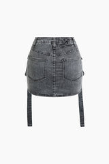 Flap Pocket Denim Mini Skirt