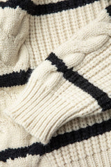 Contrast Stripe Zipper Collar Cable Knit Sweater