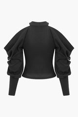 Cold Shoulder Balloon Sleeve Knit Top