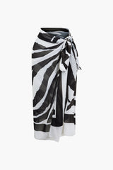 Abstract Print Knot Wrap Cover Up Skirt