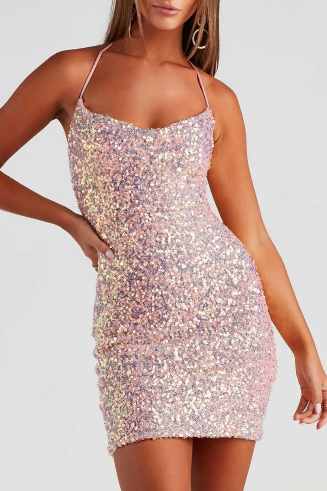 Sequin Embellished Halter Mini Dress