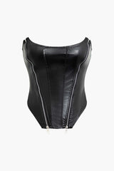 Faux Leather Zipper Tube Top