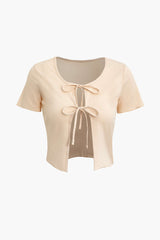 Tie Front Crop Short Sleeve T-shirt