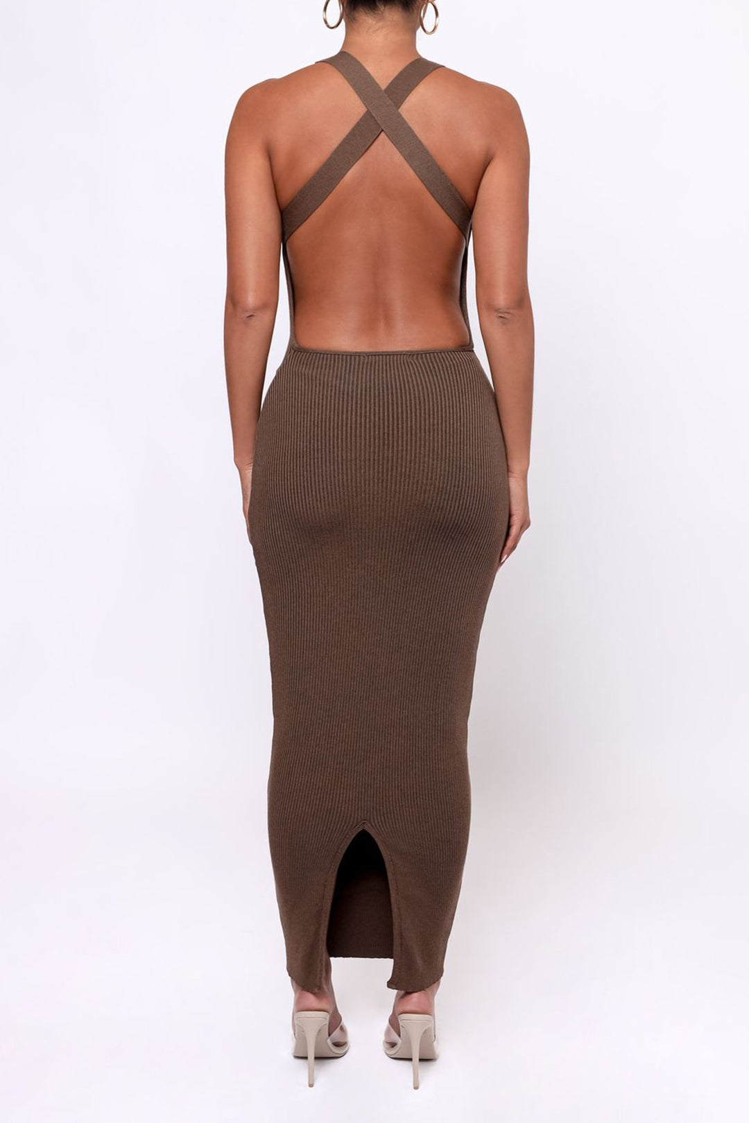 Cross Backless Slit Midi Dress