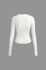 Solid Round Neck Long Sleeve Ruched Top