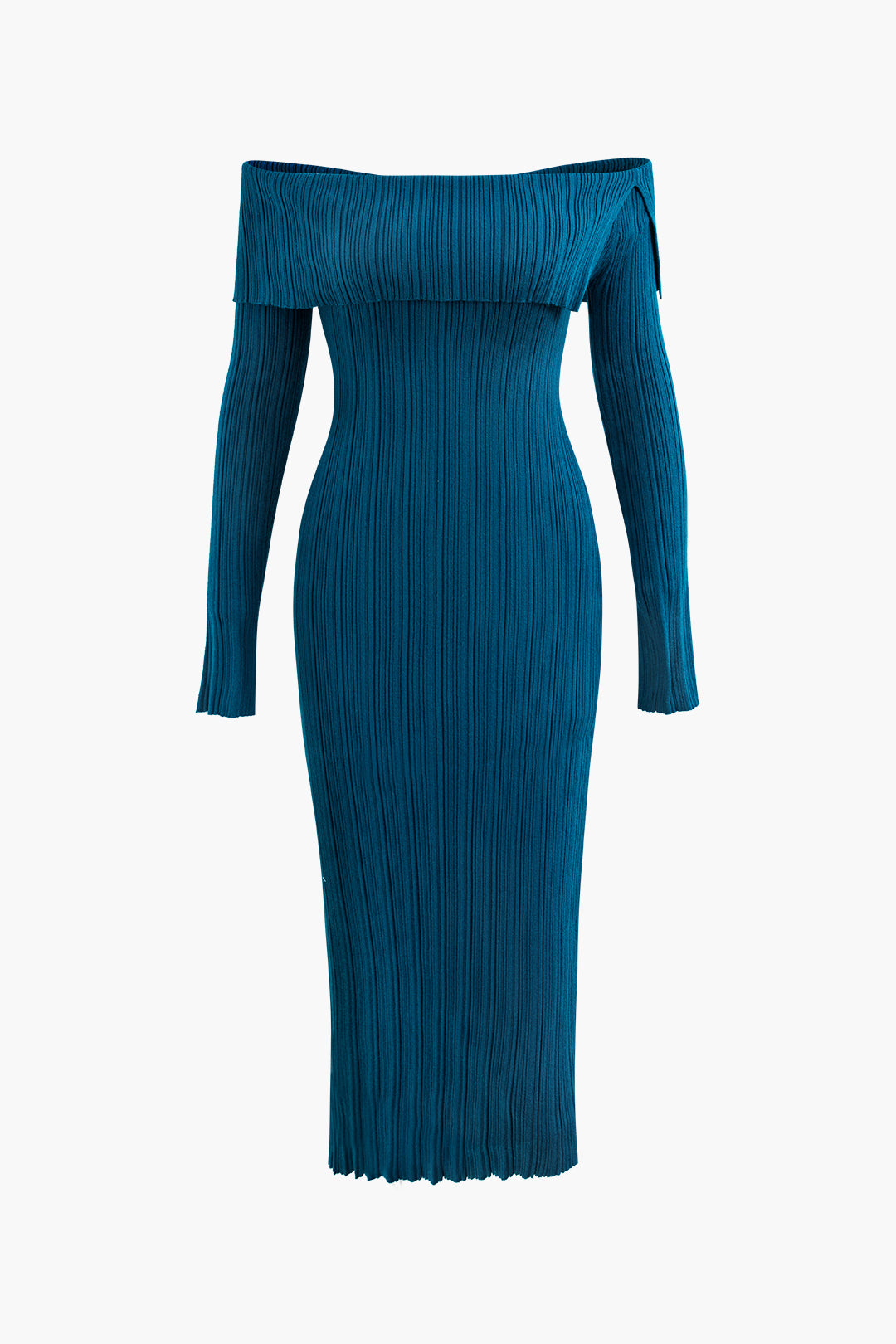 Off Shoulder Rib Knit Split Midi Dress