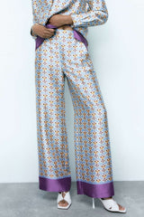 Print Satin Straight Leg Pants