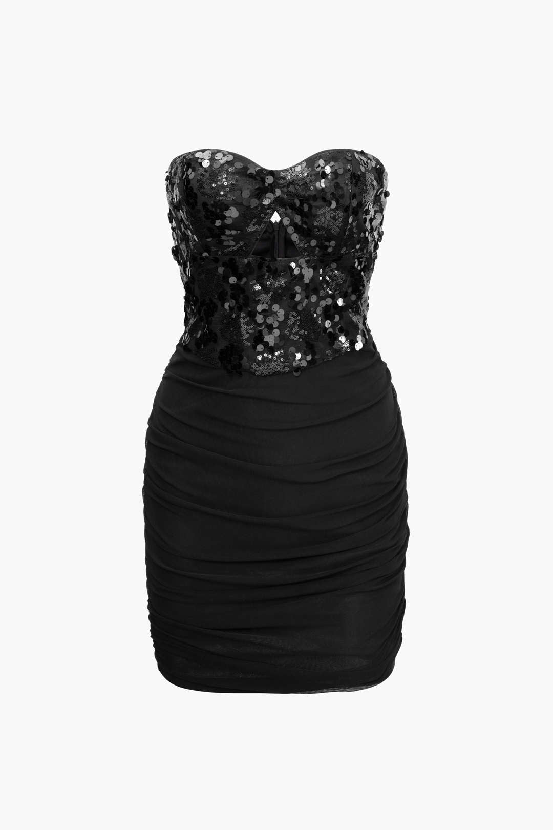 Sequin Panel Ruched Strapless Mini Dress