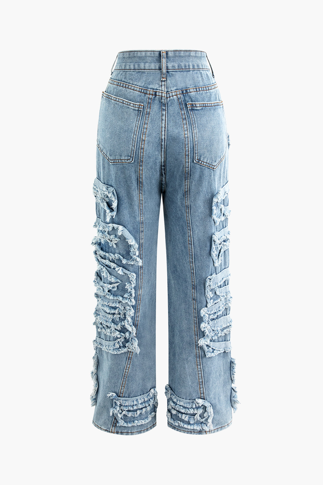 High Waist Frayed Patchy Straight Leg Jeans