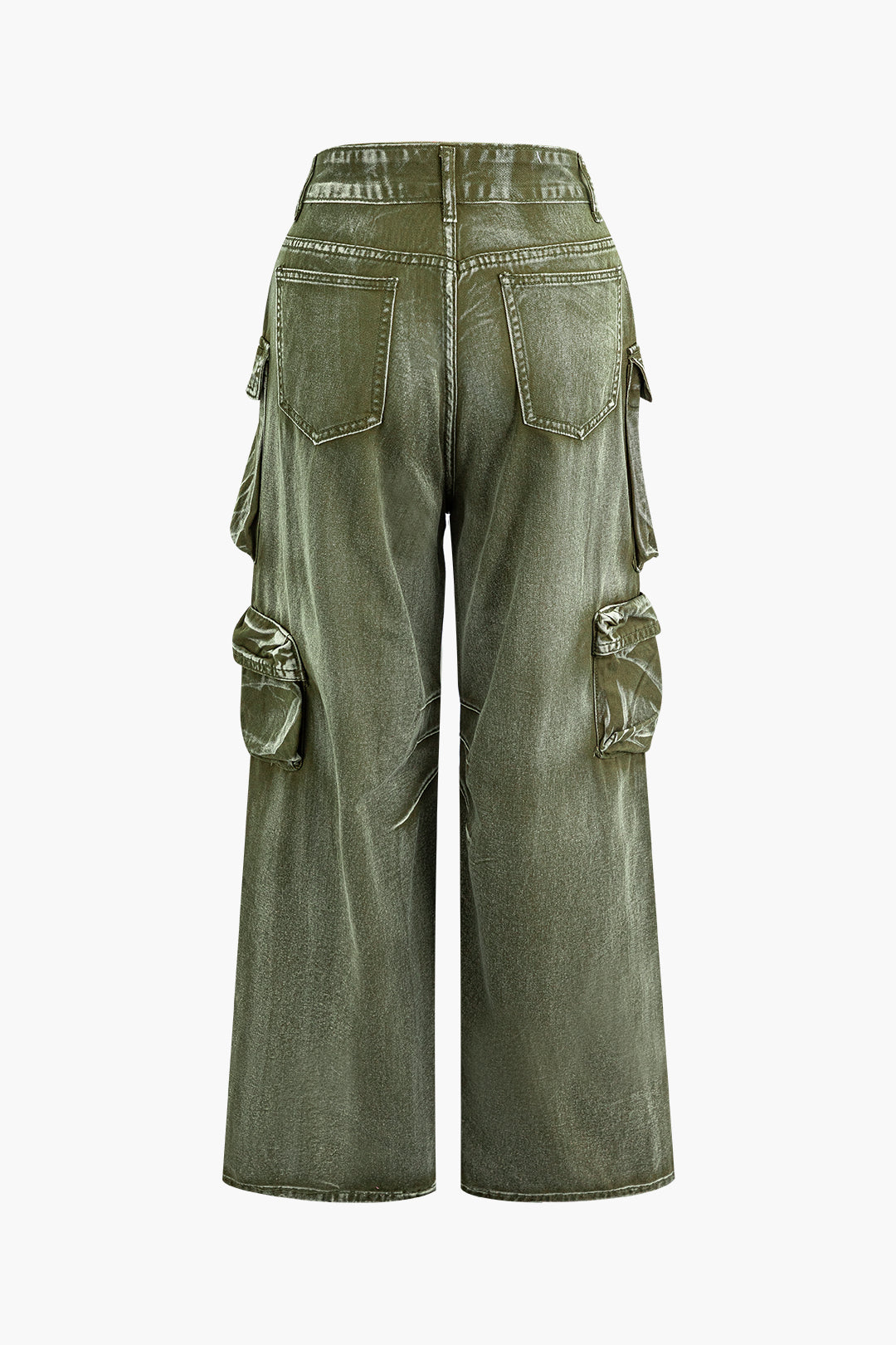 Distressed Flap Pocket Wide Leg Cargo Pants