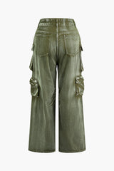 Distressed Flap Pocket Wide Leg Cargo Pants