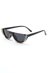 Rhinestone Decor Half Frame Sunglasses