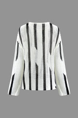 Contrast Stripe Open Knit Long Sleeve Top