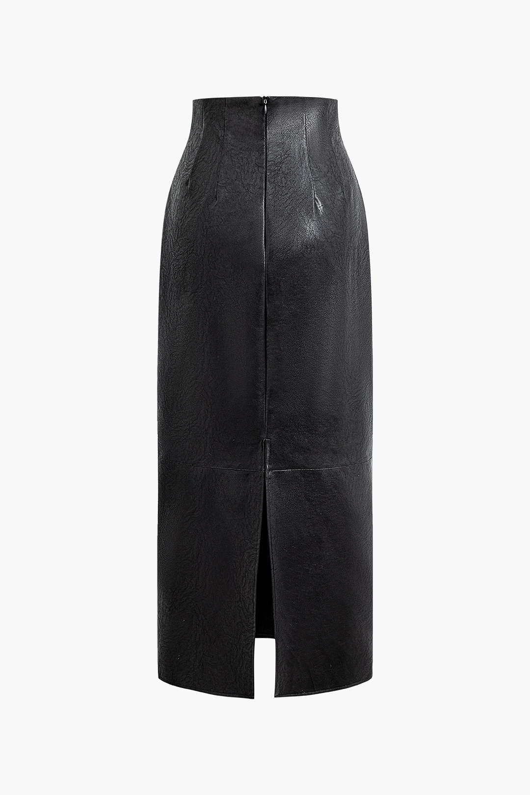 Faux Leather High Waist Split Midi Skirt