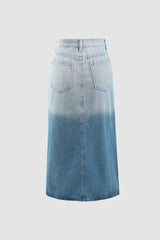 Ombre Slit Front Denim Skirt