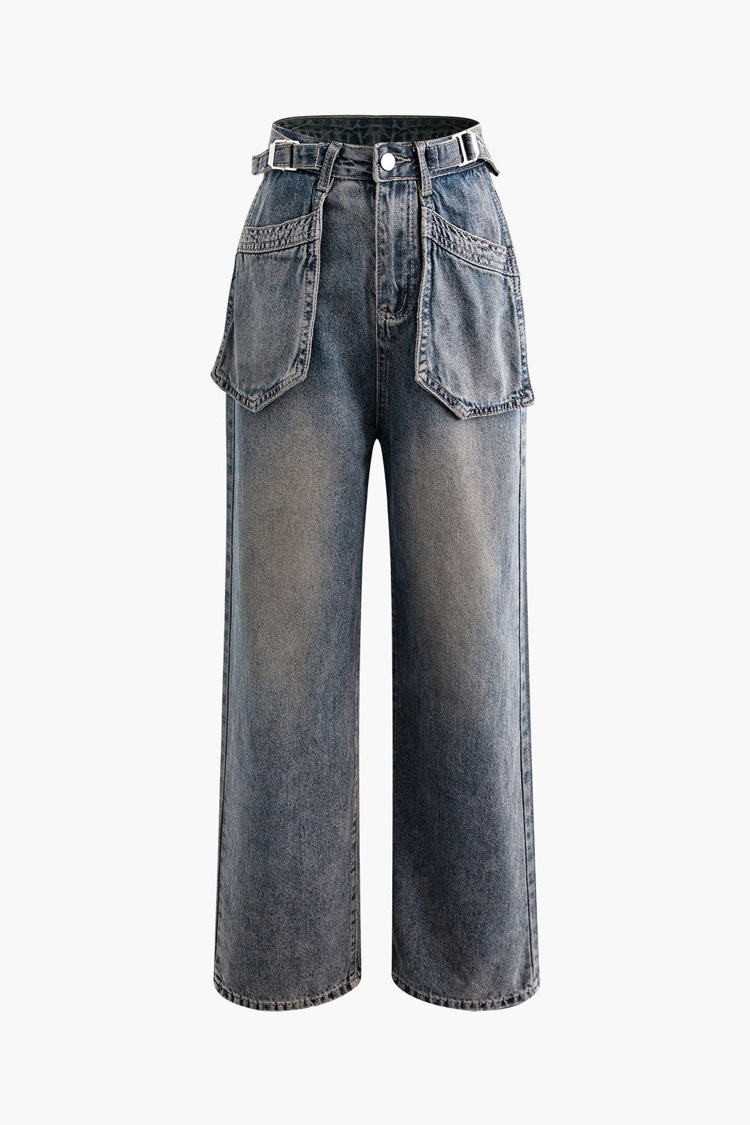 Distressed Pocket Detail Straight Leg Jeans