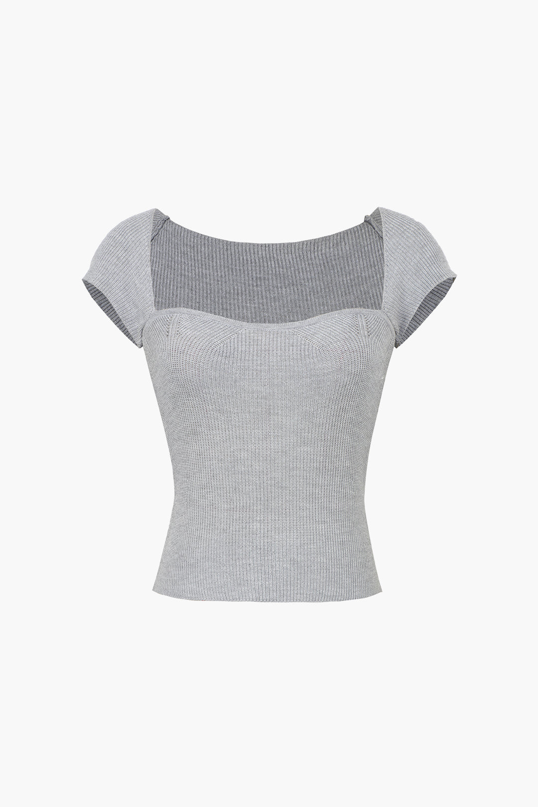 Ribbed Square Neck Short Sleeve T-Shirt