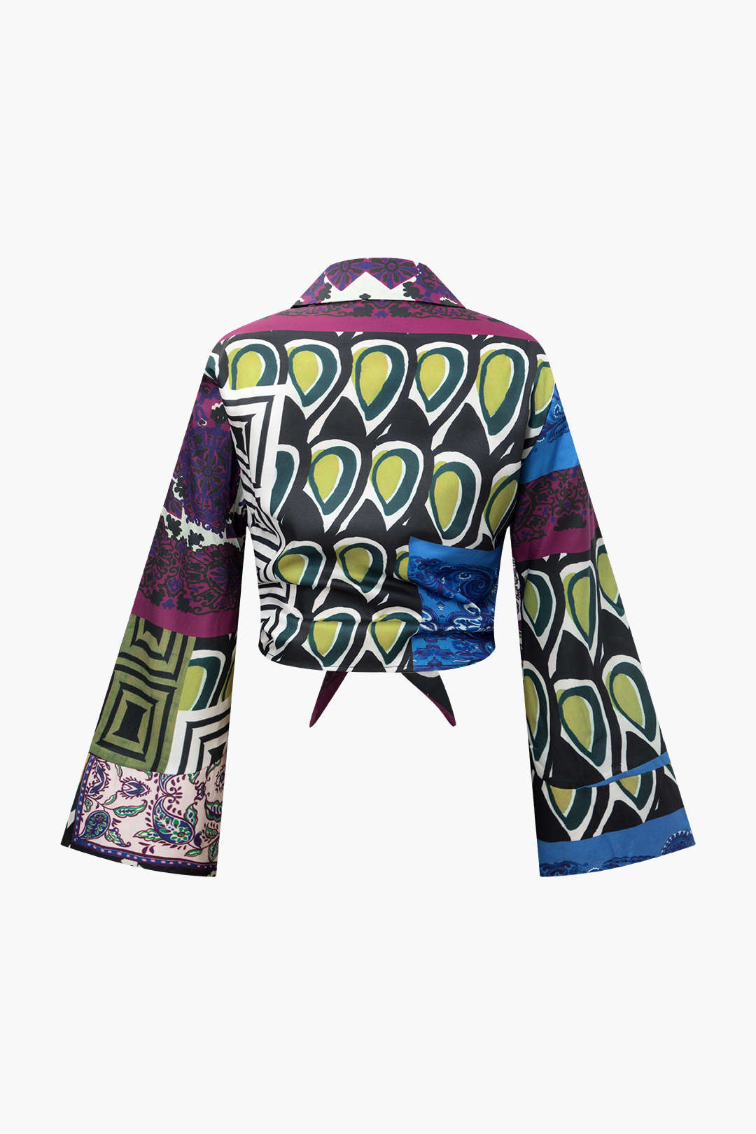 Printed Patchwork Flare Sleeve Button Up Shirt