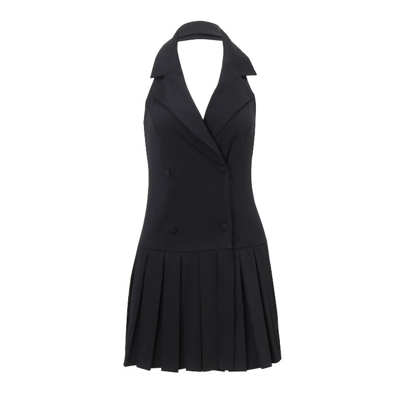 Cheryl Lapel Halter Mini Dress