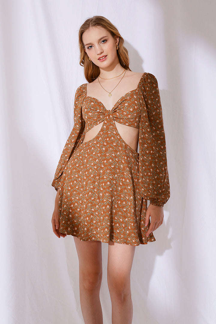 Indie All The Way Cut-Out Floral Mini Dress