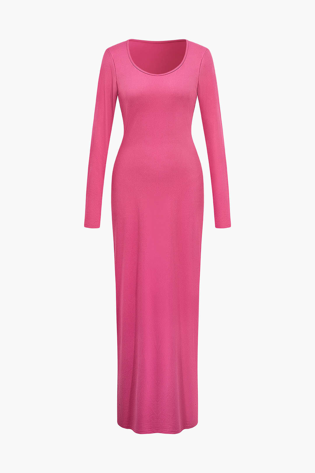 Solid U-Neck Long Sleeve Maxi Dress