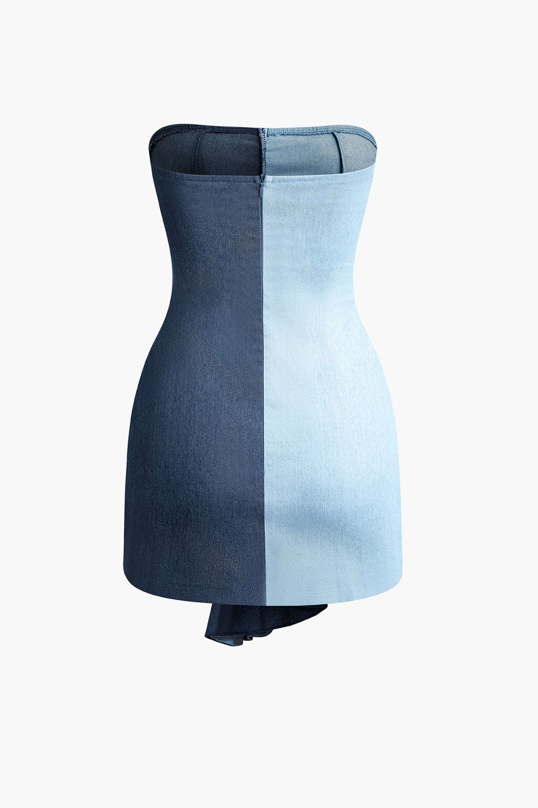 Patchwork Denim Ruffle Strapless Mini Dress