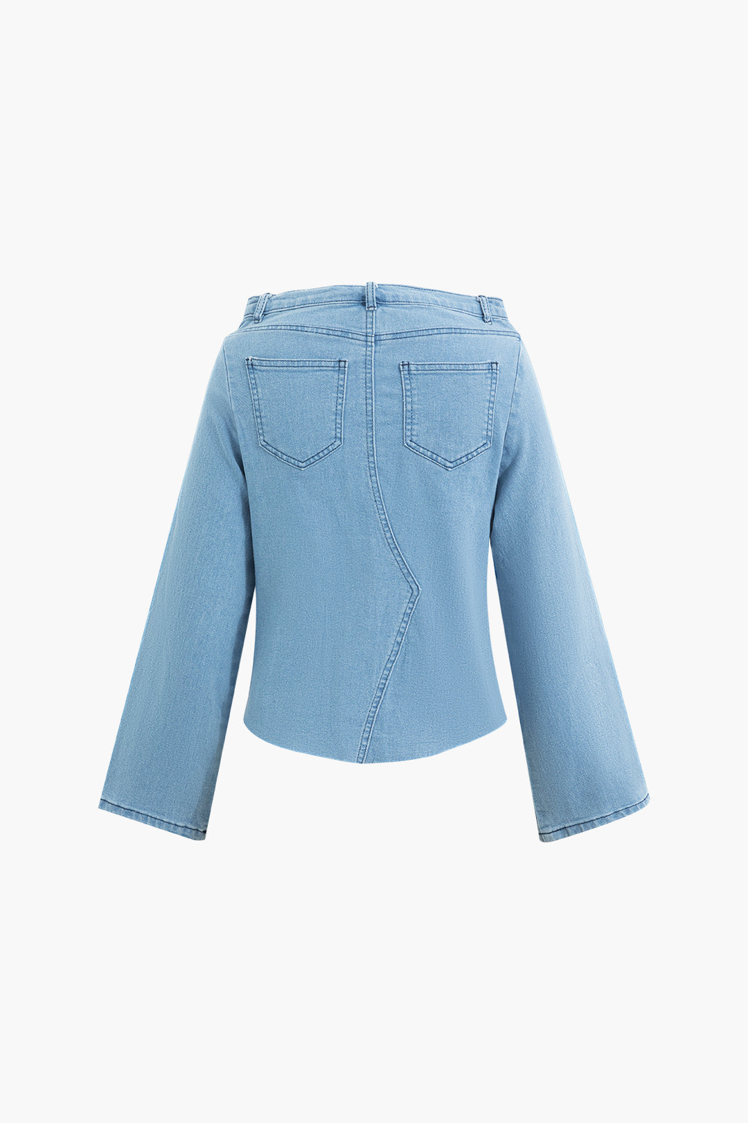 Flare Sleeve Raw Hem Pullover Denim Top