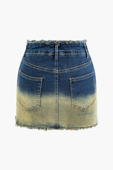 Faded Frayed Trim Zipper Denim Shorts